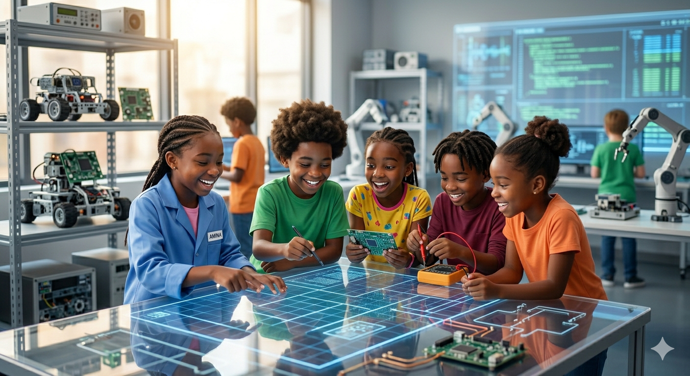 African children learning robotics